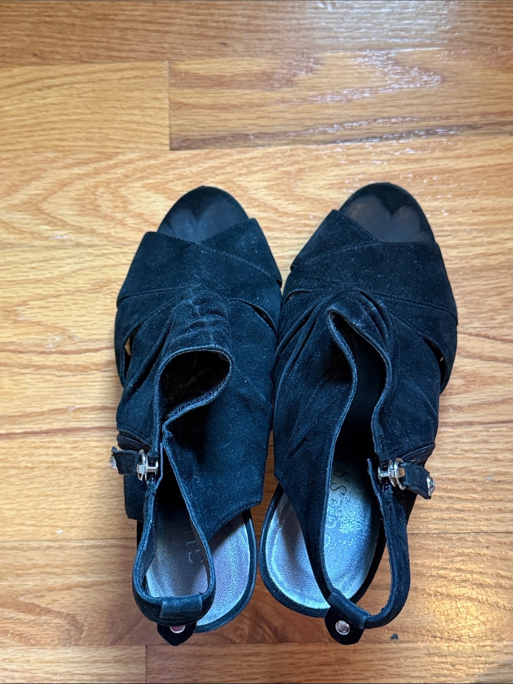 GUESS Black Suede Peep-Toe Slingback Heels